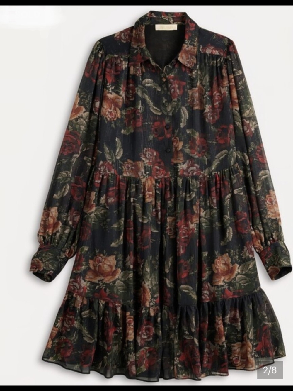 Farmers Mark Floral Long-Sleeve Tiered Mini Dress - Black with Red Floral - Picture 2 of 5